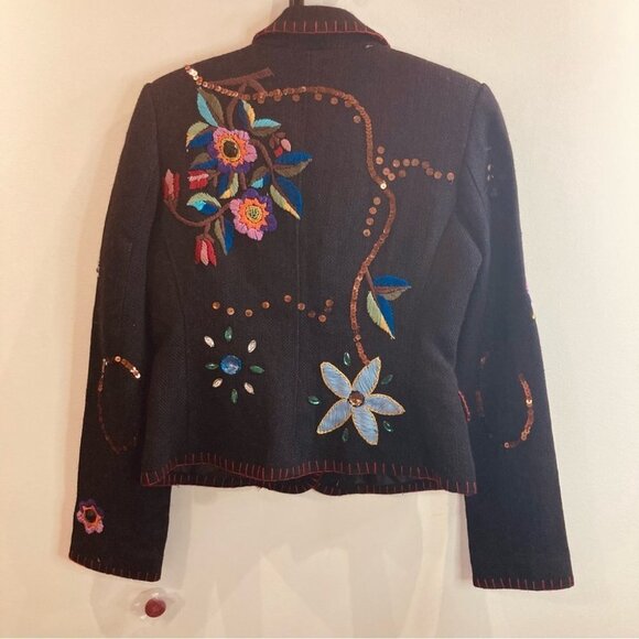 ZARA BASIC Sz S Embroidered Sequins Rhinestones Linen Blend Blazer Jacket  NWOT - Picture 8 of 13